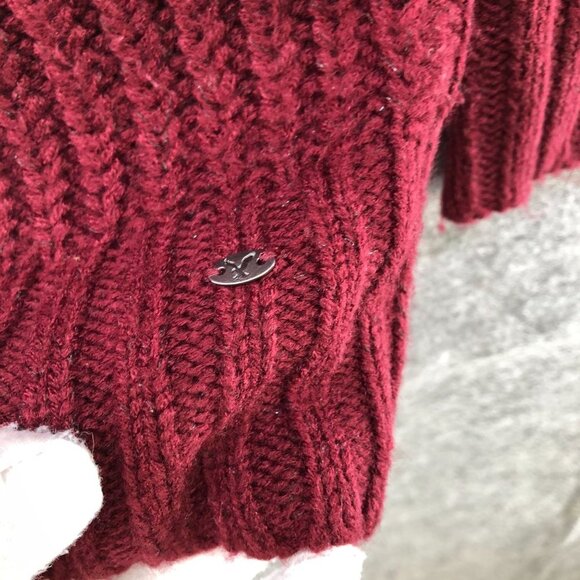 American Eagle Jegging Sweater Womens M Crewneck Wine Red Chunky Knit - Picture 6 of 11